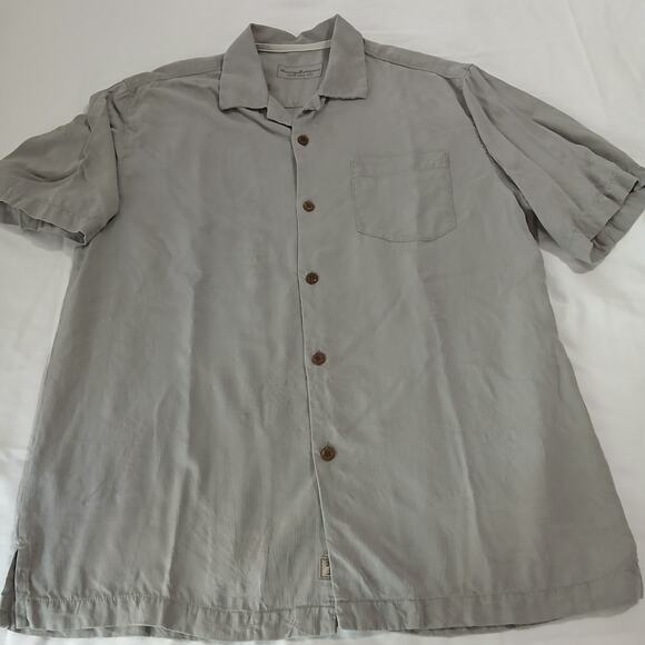 Tommy Bahama Men's Medium 100% Silk Taupe Embossed Short-Sleeved Hawaiian Shirt - Picture 5 of 13